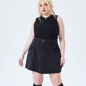 Cider Black Denim Cargo Mini Skirt